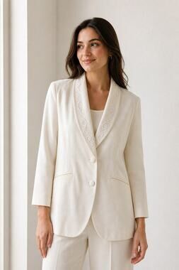 Ann Taylor Studio Ivory Embroidered Wool Blazer 14